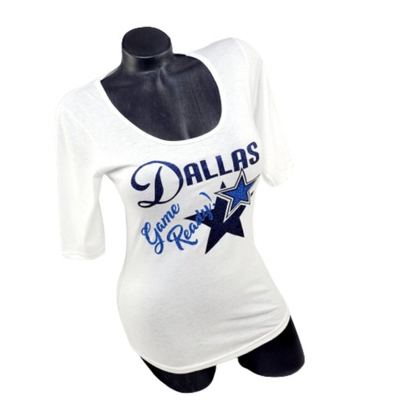 Dallas Game Ready White Deep Scoop 1/2 Sleeve Tee. - Picture 3 of 5
